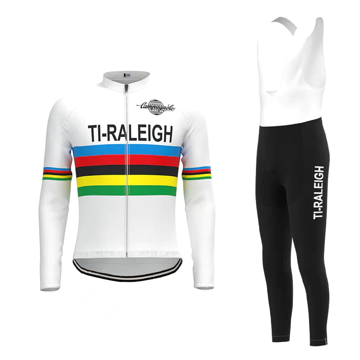 Passendes Set aus langärmeligem Radtrikot von TI Raleigh in Weiß