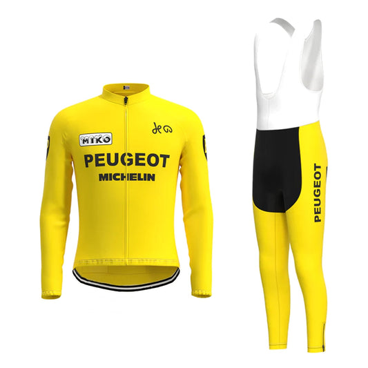 Peugeot – Gelbes Vintage-Langarm-Radtrikot-Set