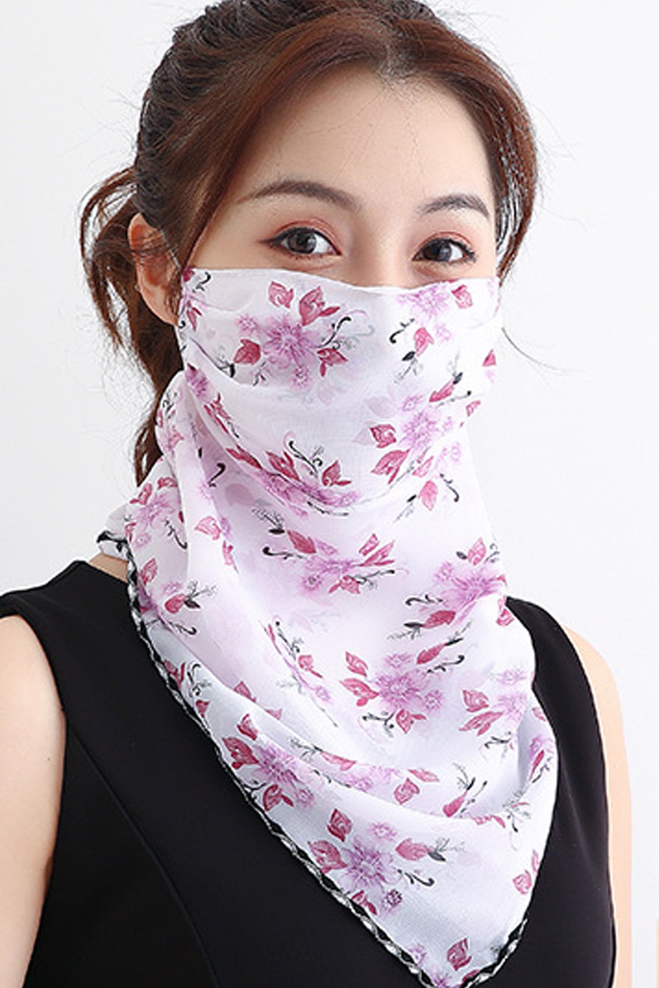 Begonia Flowers White Bandana Scarf With Ear Loops