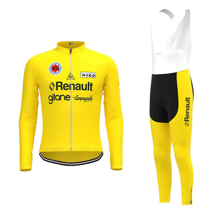 Renault Gitane Geel Vintage Lange Mouw Fietsshirt Bijpassende Set