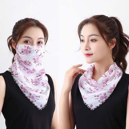 Begonia Flowers White Bandana Scarf With Ear Loops