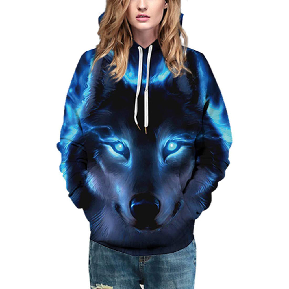 Blauer Galaxy Wolf-Kapuzenpullover